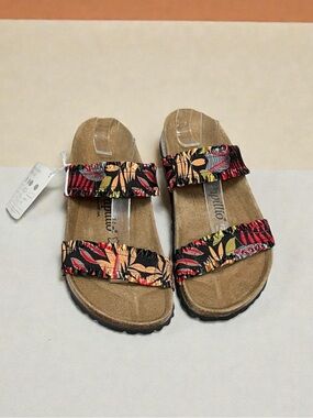 🌻NEW w/tag Papillio Birkenstock Curacao Black Floral Stretch Frill Sandals 36/5
